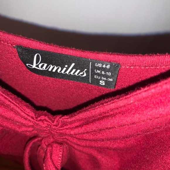 Burgundy/red stretchy dress w pull strings, zipper, spaghetti straps - Picture 3 of 4